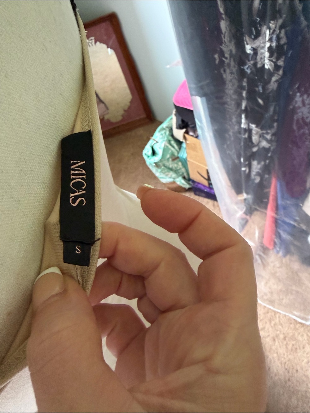 Micas asymmetrical tan and black dress - Picture 5 of 8